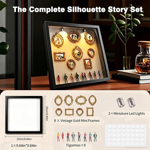DIY Mini Museum Silhouette Box, Personalized Shadow Box Frame with Gold Mini Frames & Figurines for Wedding Anniversary Birthday Gifts in Saudi Arabia