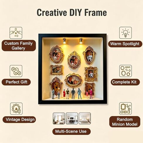 DIY Mini Museum Silhouette Box, Personalized Shadow Box Frame with Gold Mini Frames & Figurines for Wedding Anniversary Birthday Gifts in Saudi Arabia