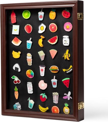 Pin Display Case – 19" X 14" Wooden Shadow Box Frame with Lockable Acrylic Door and Black Felt Backing for Enamel Pins, Badges & Medals in Saudi Arabia