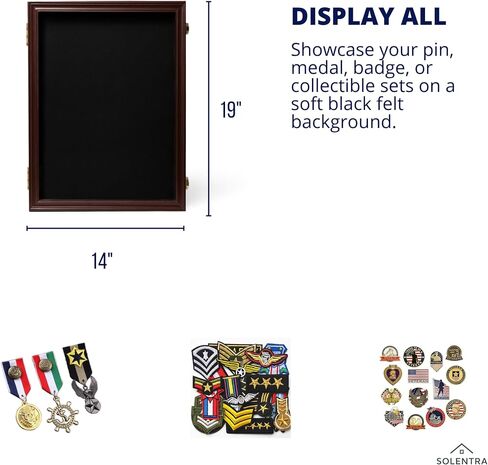 Pin Display Case – 19" X 14" Wooden Shadow Box Frame with Lockable Acrylic Door and Black Felt Backing for Enamel Pins, Badges & Medals in Saudi Arabia