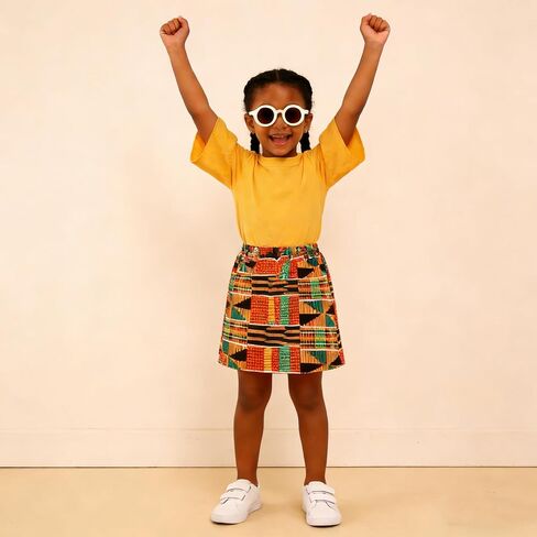 MODNTOGA African Attire Kids Girl Bell Sleeves T-Shirt Ankara Skirt Girls Dashiki Clothes Black History Months Outfit 2T-9Y in Kuwait