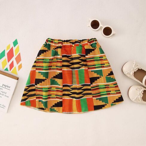 MODNTOGA African Attire Kids Girl Bell Sleeves T-Shirt Ankara Skirt Girls Dashiki Clothes Black History Months Outfit 2T-9Y in Kuwait