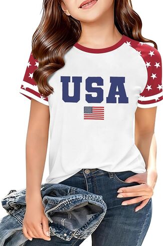 Girls 4th of July USA Shirt American Flag Patriotic T-Shirt Independence Day Outfit for Kids in Saudi Arabia
