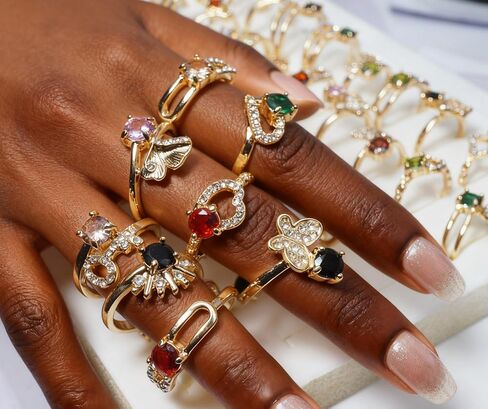 50PCS Bulk Rings Wholesale Items for Resale,Colorful Birthday Stone Jewelry for Women in Saudi Arabia