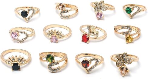 50PCS Bulk Rings Wholesale Items for Resale,Colorful Birthday Stone Jewelry for Women in Saudi Arabia