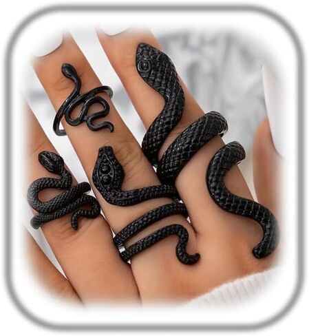 4Pcs Vintage Snake Knuckle Rings for Women,Retro Cool Snake Rings Boho Stackable Midi Cuff Rings Adjustable Animal Ring Set Fashion in Saudi Arabia