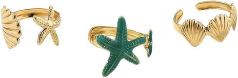 3pcs Starfish Ring Set for Women Beach Theme Open Rings Summer Stackable Jewelry Vintage Ocean Inspired Adjustable in Kuwait