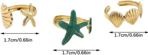 3pcs Starfish Ring Set for Women Beach Theme Open Rings Summer Stackable Jewelry Vintage Ocean Inspired Adjustable in Kuwait