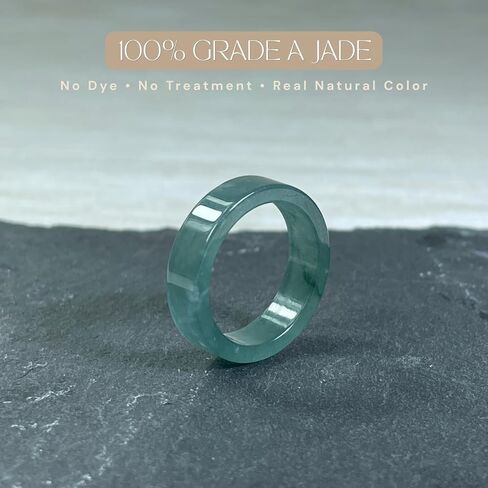 Genuine Jadeite Jade Ring – Icy Green Natural Jade Band, Polished Minimalist Everyday Stackable Statement Ring, Flat Plain Ring in Kuwait