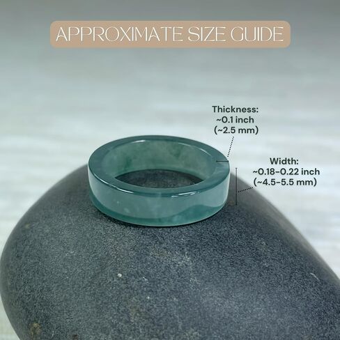 Genuine Jadeite Jade Ring – Icy Green Natural Jade Band, Polished Minimalist Everyday Stackable Statement Ring, Flat Plain Ring in Kuwait