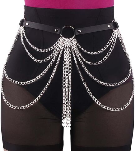 Leather Waist Chain Belt Goth Waist Belt Fashion Rave Accessories for Women in Saudi Arabia