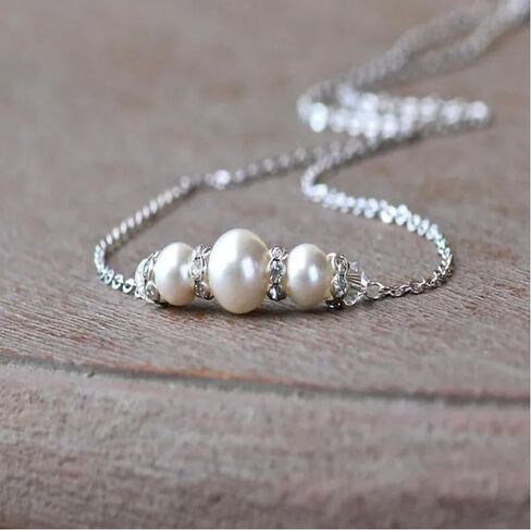 Elegant Pearl Back Chain Silver Crystal Back Drop Necklace Long Pearl Body Chain Wedding Backdrop Necklace Chain Summer Beach Body Jewelry for Women Backless Off-shoulder Dressing in Saudi Arabia