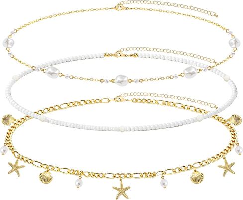 NEWITIN 4 Pieces Waist Chain for Women Gold Plated Adjustable Belly Chain Dainty Layered Summer Beach Body Chains Sexy Bikini Body Chains Jewelry Accessories for Women in Kuwait