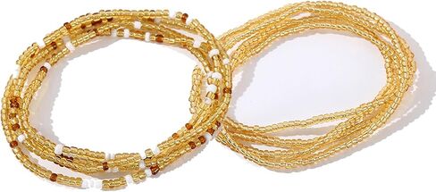 Waist Beads Body jewelry, Colorful Belly beads, Bohemian Bead jewelry, Layered Belly chains, 31.5Inch Stretches Waist chain (2 Piece) (coffe) in Saudi Arabia