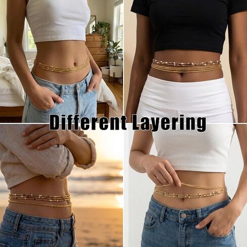 Waist Beads Body jewelry, Colorful Belly beads, Bohemian Bead jewelry, Layered Belly chains, 31.5Inch Stretches Waist chain (2 Piece) (coffe) in Saudi Arabia