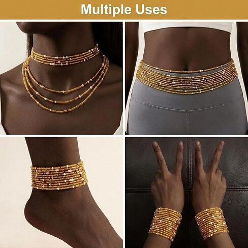 Waist Beads Body jewelry, Colorful Belly beads, Bohemian Bead jewelry, Layered Belly chains, 31.5Inch Stretches Waist chain (2 Piece) (coffe) in Saudi Arabia