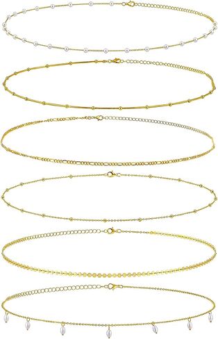 Nogeqi 6 Pcs Belly Chains for Women, 3 Styles Boho Body Chain with Pearl, Adjustable Gold Waist Chain,Body Jewelry for Women Backless Dress Trendy Sexy Beach Accessories in Kuwait