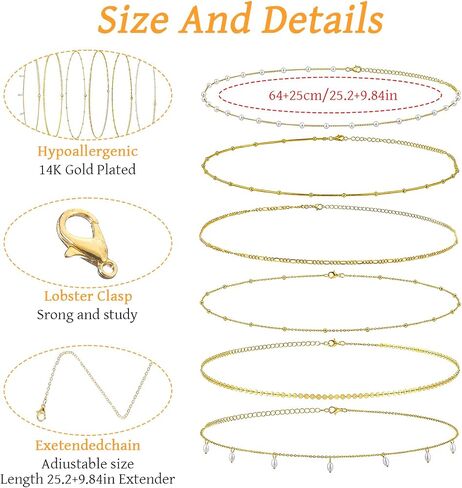 Nogeqi 6 Pcs Belly Chains for Women, 3 Styles Boho Body Chain with Pearl, Adjustable Gold Waist Chain,Body Jewelry for Women Backless Dress Trendy Sexy Beach Accessories in Kuwait