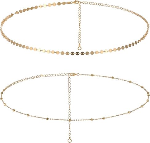 2 PCS Waist Chain for Women Layered Belly Belt Chain Gold Body Chain Boho Sexy Bikini Beach Waist Bead Chains Adjustable Dainty Summer Jewelry Accessories for Women in Kuwait