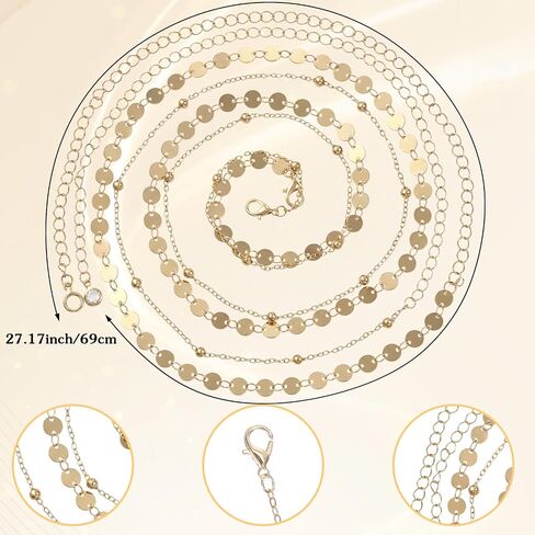 2 PCS Waist Chain for Women Layered Belly Belt Chain Gold Body Chain Boho Sexy Bikini Beach Waist Bead Chains Adjustable Dainty Summer Jewelry Accessories for Women in Kuwait