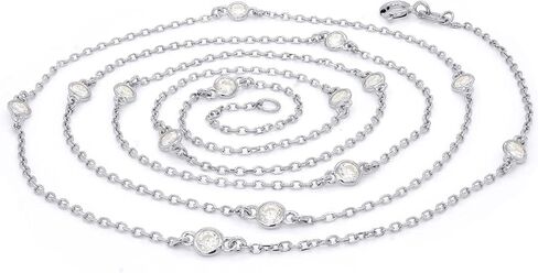 SAVEARTH DIAMONDS Body Waist Chain 2.9MM Round Cut Moissanite Diamond Lab Created Bezel Set Station Minimalist In 14k Gold Over Sterling Silver Jewelry 30'' To 36" in Kuwait