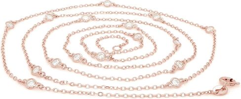 SAVEARTH DIAMONDS Body Waist Chain 2.9MM Round Cut Moissanite Diamond Lab Created Bezel Set Station Minimalist In 14k Gold Over Sterling Silver Jewelry 30'' To 36" in Kuwait