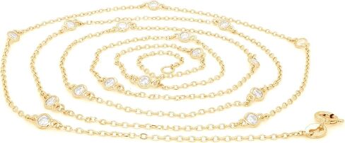 SAVEARTH DIAMONDS Body Waist Chain 2.9MM Round Cut Moissanite Diamond Lab Created Bezel Set Station Minimalist In 14k Gold Over Sterling Silver Jewelry 30'' To 36" in Kuwait