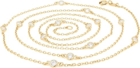 SAVEARTH DIAMONDS Body Waist Chain 2.9MM Round Cut Moissanite Diamond Lab Created Bezel Set Station Minimalist In 14k Gold Over Sterling Silver Jewelry 30'' To 36" in Kuwait