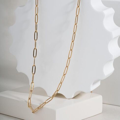 Vyore 18K Gold Plated Paperclip Chain Necklace for Women, 16 In Link Chain | 316L stainless steel, tarnish-free & waterproof. Bold paperclip link chain, 16 in, secure lobster clasp. Gift-ready. in Kuwait