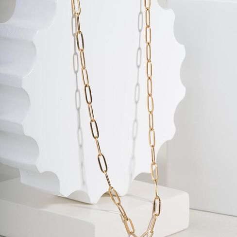 Vyore 18K Gold Plated Paperclip Chain Necklace for Women, 16 In Link Chain | 316L stainless steel, tarnish-free & waterproof. Bold paperclip link chain, 16 in, secure lobster clasp. Gift-ready. in Kuwait