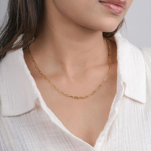 Vyore 18K Gold Plated Paperclip Chain Necklace for Women, 16 In Link Chain | 316L stainless steel, tarnish-free & waterproof. Bold paperclip link chain, 16 in, secure lobster clasp. Gift-ready. in Kuwait