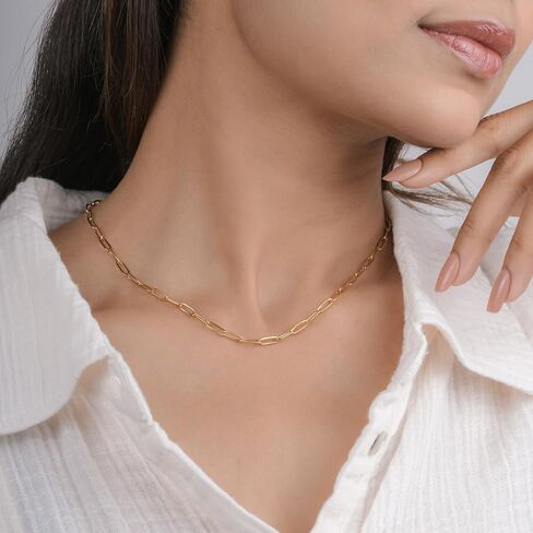 Vyore 18K Gold Plated Paperclip Chain Necklace for Women, 16 In Link Chain | 316L stainless steel, tarnish-free & waterproof. Bold paperclip link chain, 16 in, secure lobster clasp. Gift-ready. in Kuwait