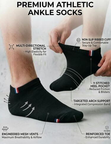 Men's Ankle Socks 6 Pack Low Cut Breathable Cotton Casual Socks Moisture Wicking Athletic Running Socks for Daily Wear in Kuwait