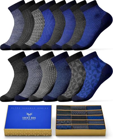 Mens Ankle Socks, Premium Quality Bamboo Rayon Ankle Socks, Patterned, 15 Pairs, Gift Box, MA1501 in Saudi Arabia