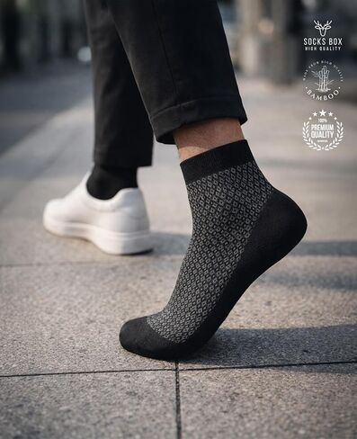 Mens Ankle Socks, Premium Quality Bamboo Rayon Ankle Socks, Patterned, 15 Pairs, Gift Box, MA1501 in Saudi Arabia