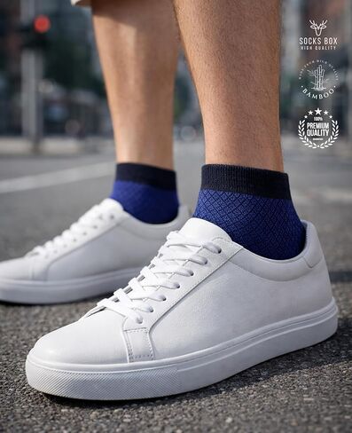 Mens Ankle Socks, Premium Quality Bamboo Rayon Ankle Socks, Patterned, 15 Pairs, Gift Box, MA1501 in Saudi Arabia