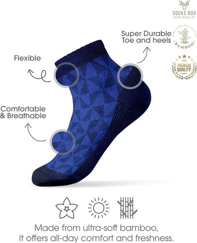 Mens Ankle Socks, Premium Quality Bamboo Rayon Ankle Socks, Patterned, 15 Pairs, Gift Box, MA1501 in Saudi Arabia