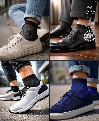 Mens Ankle Socks, Premium Quality Bamboo Rayon Ankle Socks, Patterned, 15 Pairs, Gift Box, MA1501 in Saudi Arabia