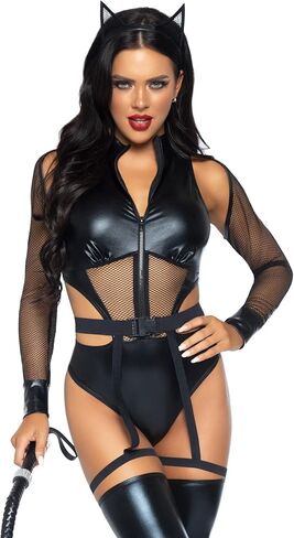 Leg Avenue Women's 3 Pc Criminal Kitty Costume with Bodysuit, Belt, Headband in Kuwait