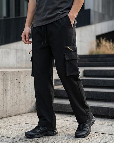 Summer Cargo Pants for Men, Drawstring Elastic Waist Zip Pockets Breathable Tapered Leg Outdoor Hiking Casual Work Trousers in Kuwait