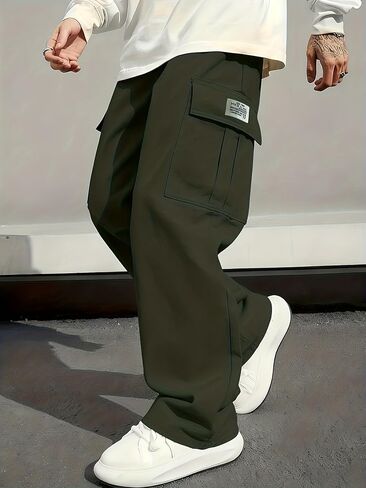 Men's Casual Cargo Pants Relaxed Fit Elastic Waist Hiking Casual Outdoor Work Pants in Kuwait