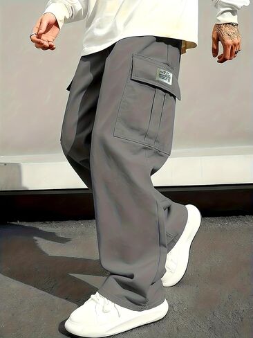 Men's Casual Cargo Pants Relaxed Fit Elastic Waist Hiking Casual Outdoor Work Pants in Kuwait