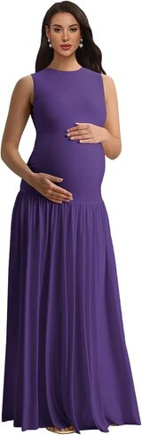 Satin Maternity Photoshoot Dress Sleeveless Pleated Baby Shower Dresses in Kuwait