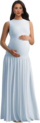 Satin Maternity Photoshoot Dress Sleeveless Pleated Baby Shower Dresses in Kuwait
