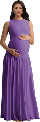Satin Maternity Photoshoot Dress Sleeveless Pleated Baby Shower Dresses in Kuwait