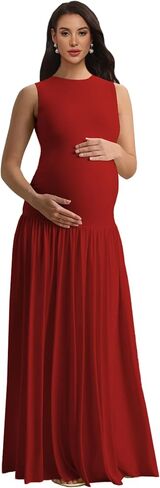 Satin Maternity Photoshoot Dress Sleeveless Pleated Baby Shower Dresses in Kuwait