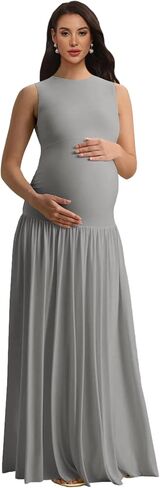 Satin Maternity Photoshoot Dress Sleeveless Pleated Baby Shower Dresses in Kuwait
