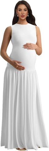 Satin Maternity Photoshoot Dress Sleeveless Pleated Baby Shower Dresses in Kuwait