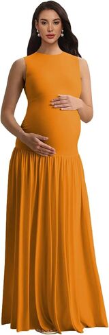 Satin Maternity Photoshoot Dress Sleeveless Pleated Baby Shower Dresses in Kuwait
