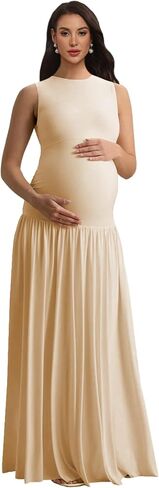 Satin Maternity Photoshoot Dress Sleeveless Pleated Baby Shower Dresses in Kuwait
